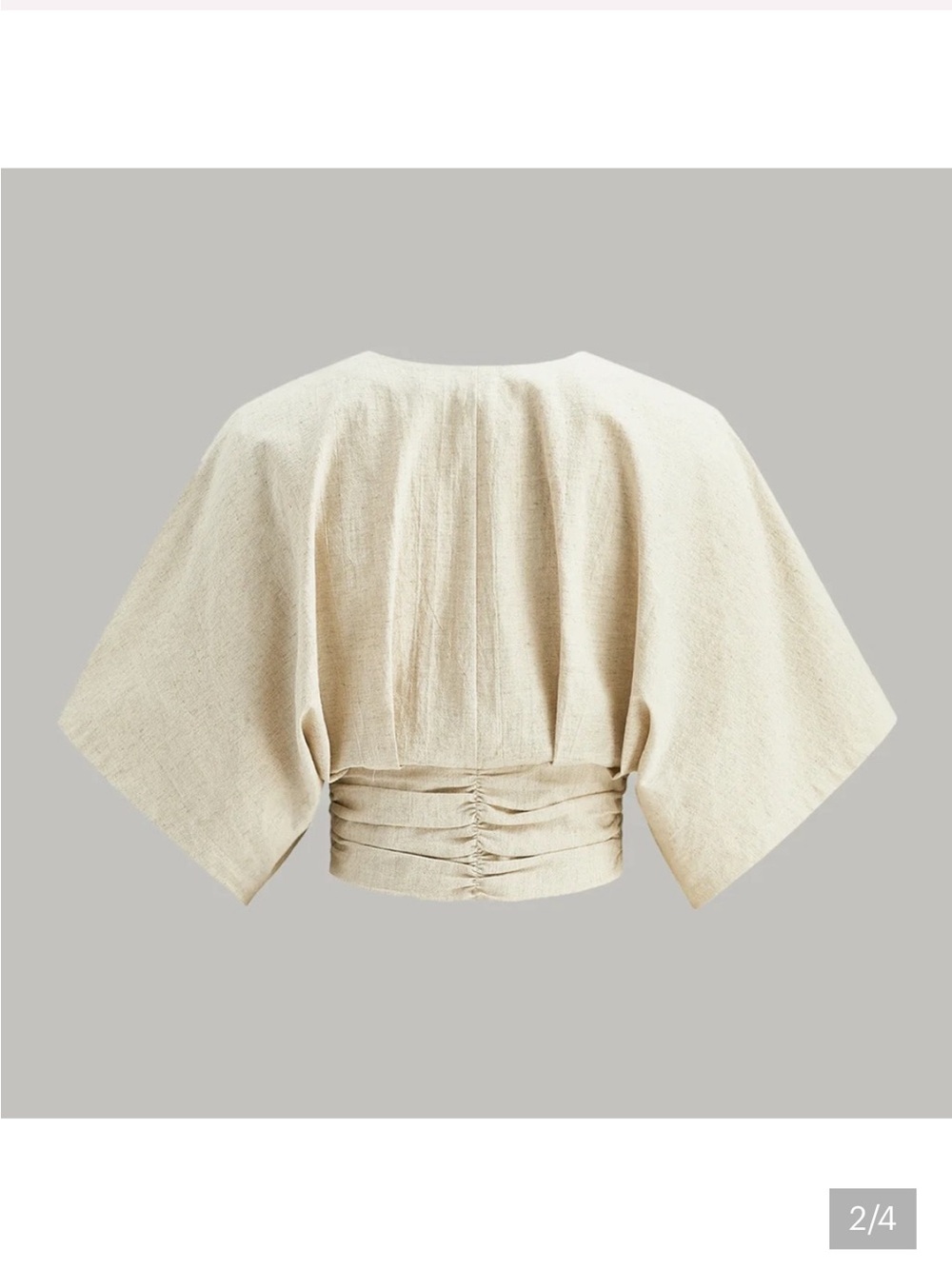 Commense Beige Ruched-Waist Kimono Crop Top - Picture 2 of 3